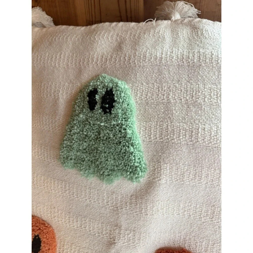 Rachel Zoe Orange, Green Multicolor Ghosts Throw Blanket Viral Halloween Tassels